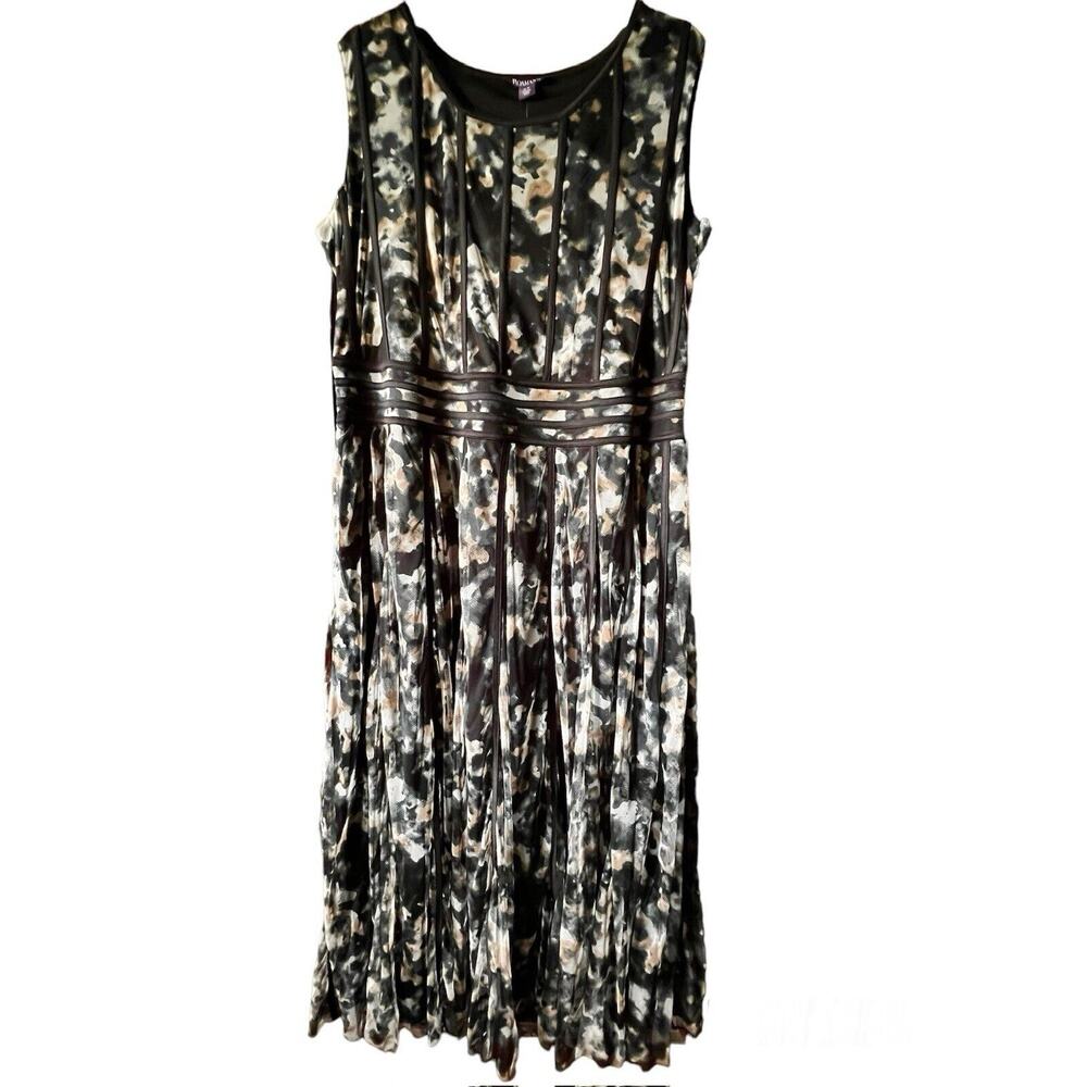 ROAMANS DRESS BLACK GRAY TAN MESH FLORAL OVERYLAY FULL LENGTH PLUS SIZE 18W